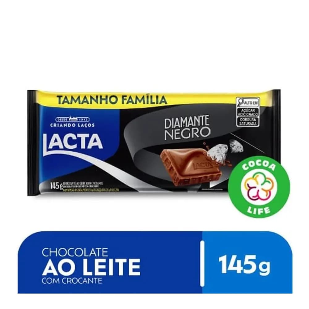 Chocolate barra diamante negro tamanho familia lacta 145g