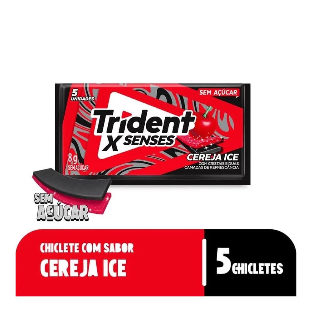 Chiclete xsenses cereja sem acucar trident 8g com 5un