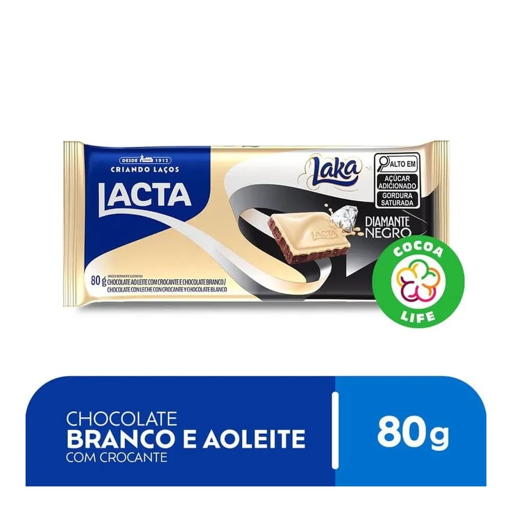 Chocolate branco e ao leite diamante negro laka lacta 80g