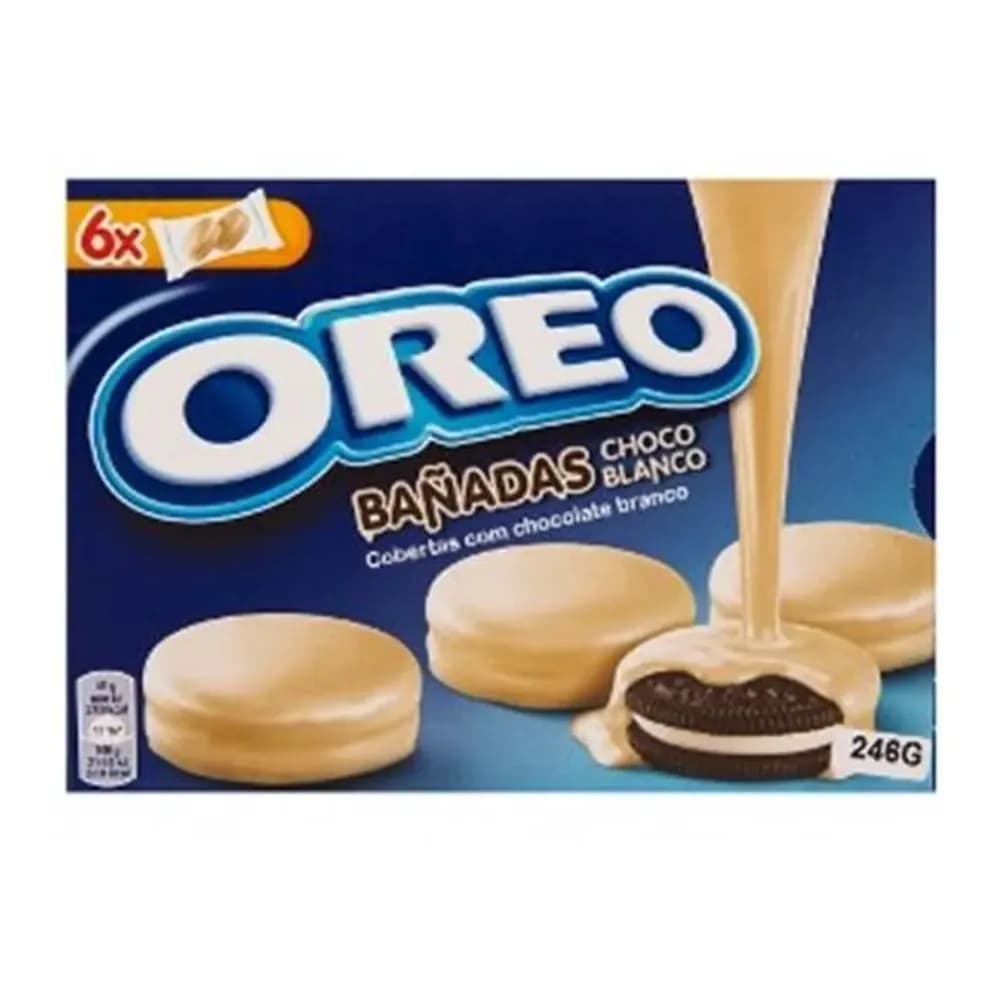 Biscoito doce recheado oreo chocolate branco embalagem 246g