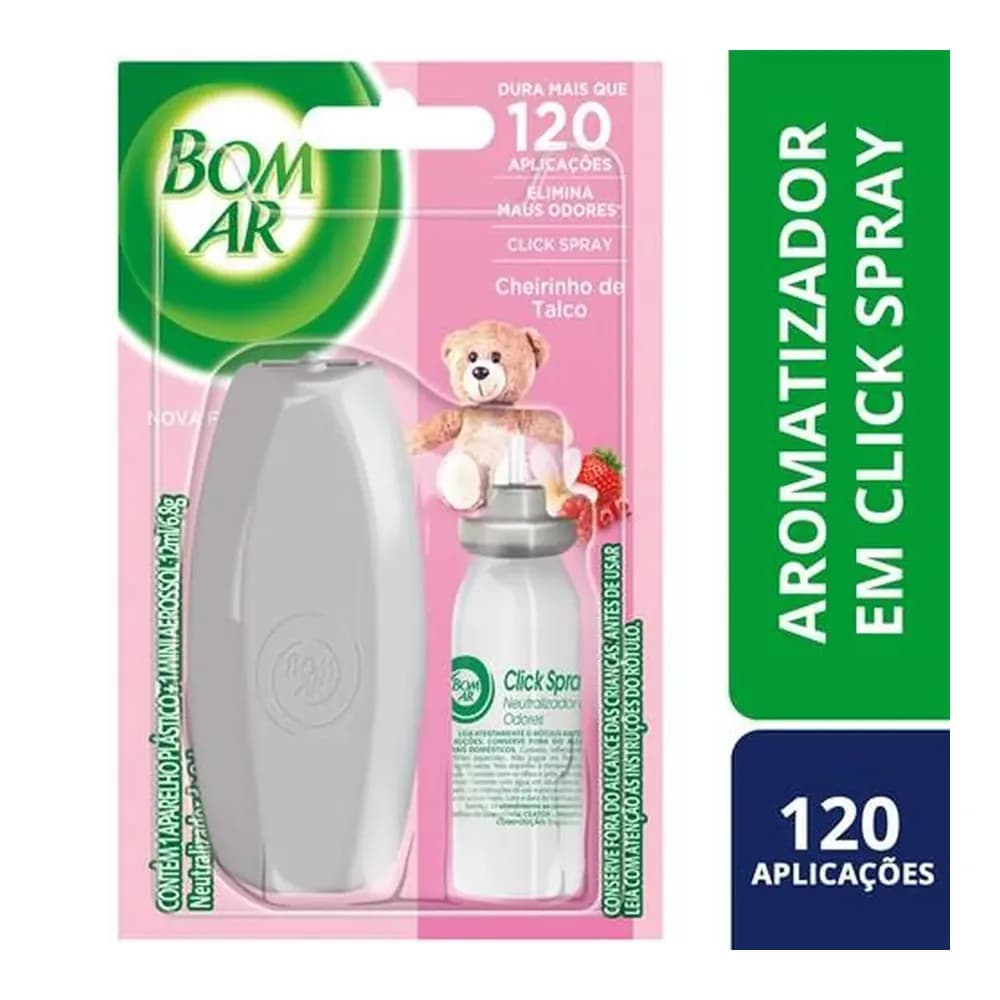 Aromatizador click spray cheirinho de talco bom ar aparelho + refil 12ml