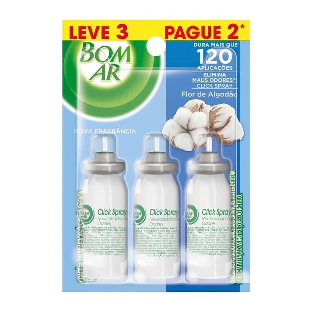 Aromatizador click spray flor de algodao bom ar refil leve 3 pague 2