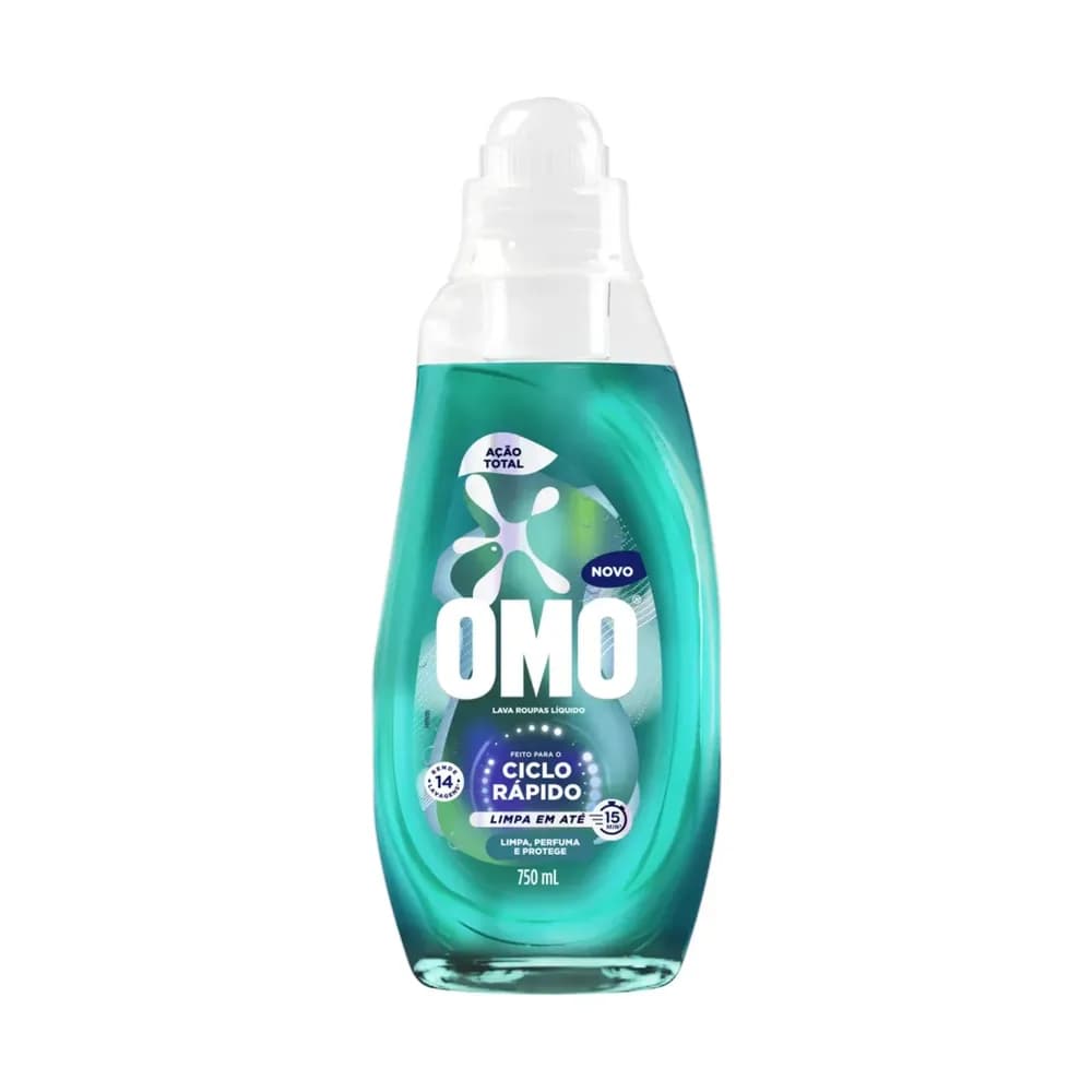 Lava roupas liquido omo ciclo rapido açao total 750ml