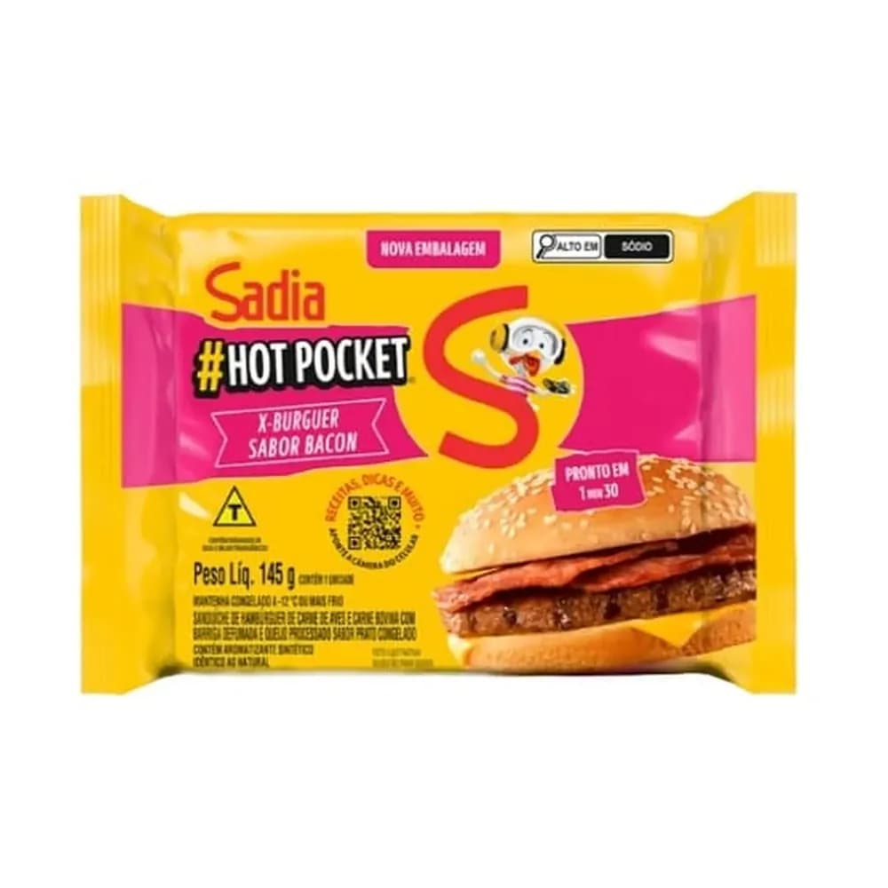 Lanche congelado hot pocket x-bacon sadia 145g