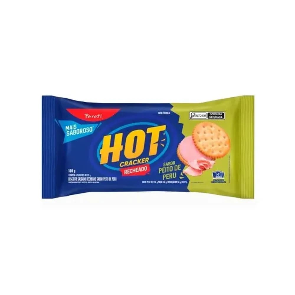 Biscoito integral recheio peito de peru hot cracker pacote 100g