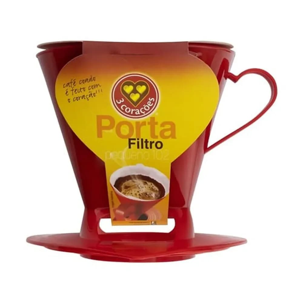 Porta filtro de plastico vermelho n102 3 coracoes