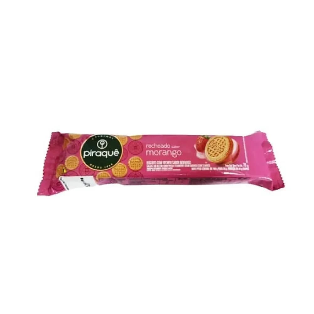 Biscoito recheado sabor morango piraque 76g