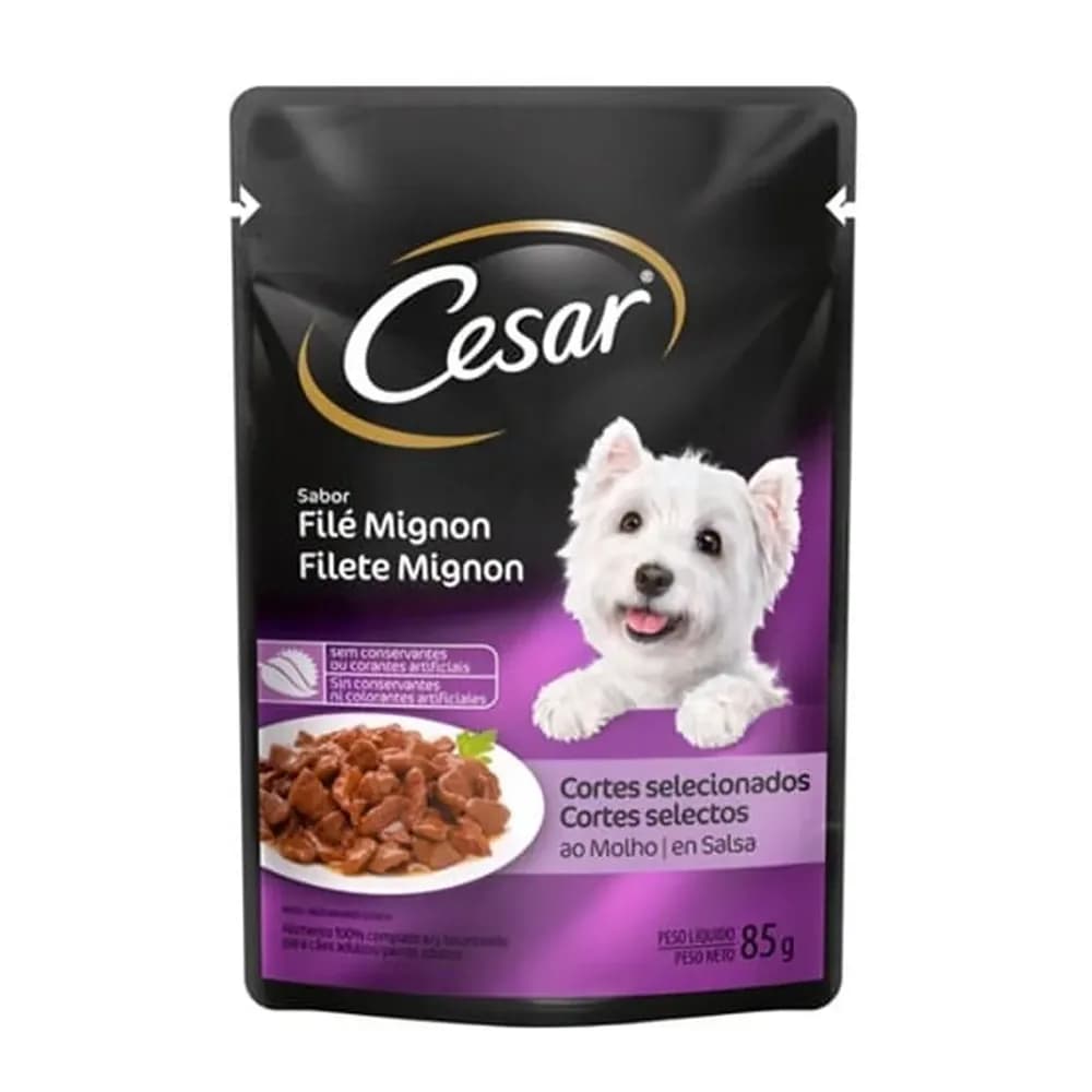 Racao umida para caes adultos cortes selecionados sabor file mignon cesar 85g