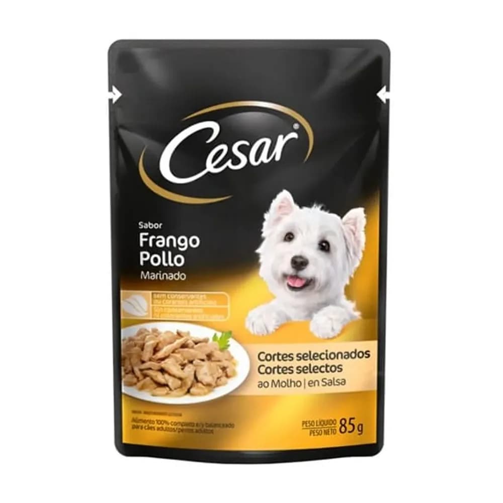 Racao umida para caes adultos cortes selecionados frango marinado ao molho cesar 85g