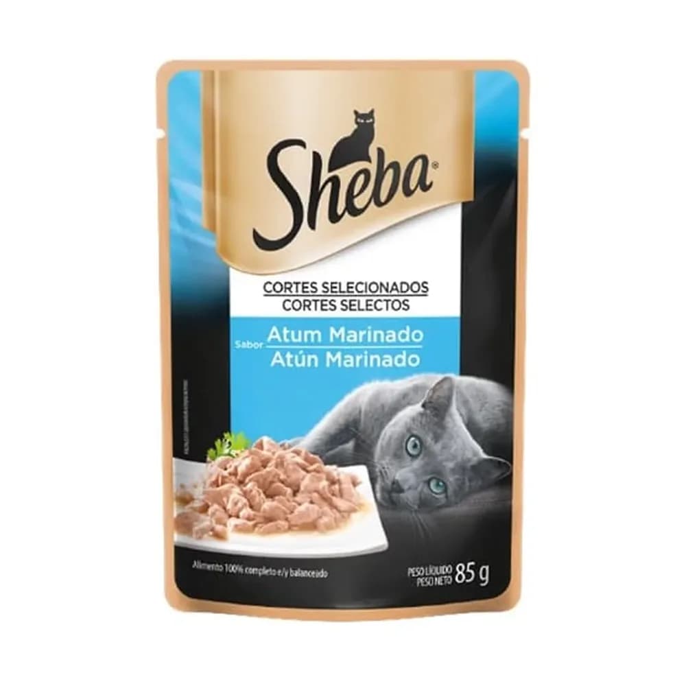 Racao umida para gatos adultos com cortes selecionados sabor atum marinado sheba 85g
