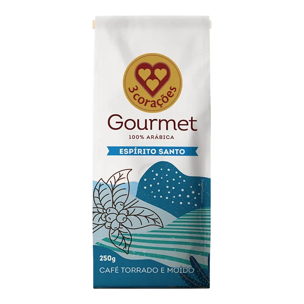 Café torrado e moído espirito santo 3 corações gourmet pacote 250g