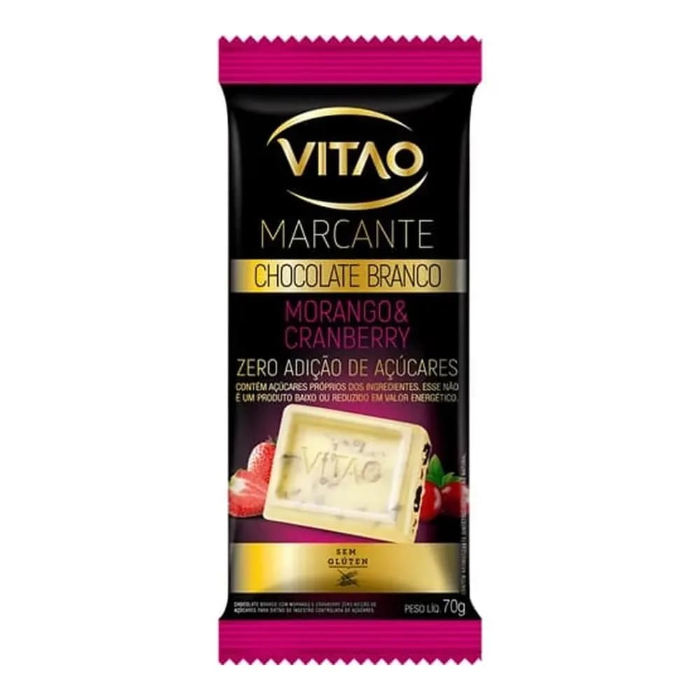 Chocolate branco com morango e cranberry zero acucar vitao 70g