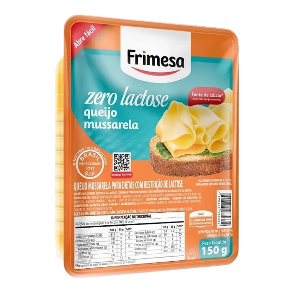 Queijo fatiado frimesa mussarela zero lactose 150g