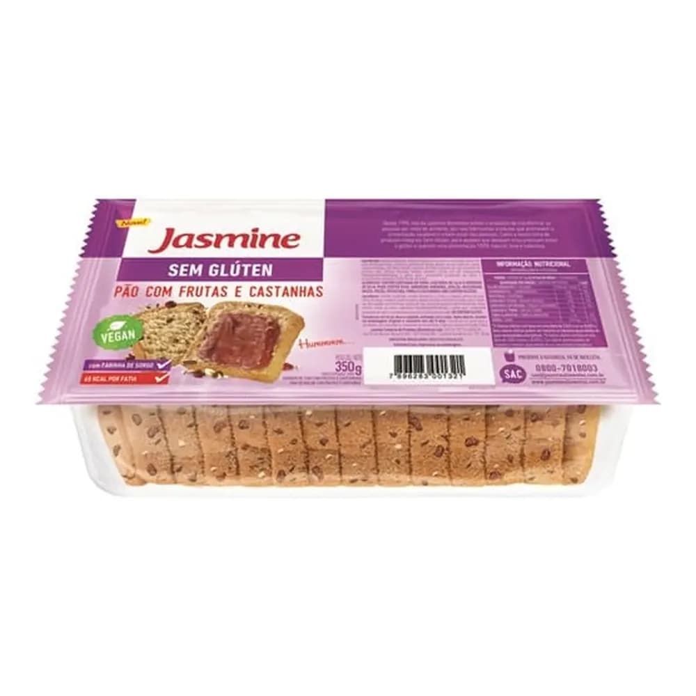 Pao jasmine sem gluten frutas e castanhas embalagem 350g