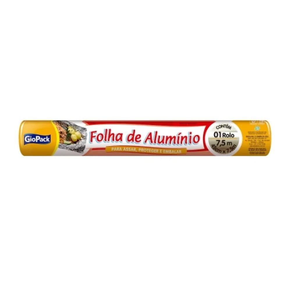 Folha de aluminio 45cm x 7,5m giopack rolo 1 un