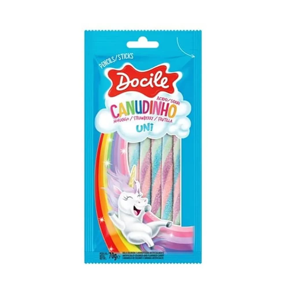 Bala docile canudinho color morango embalagem 70g