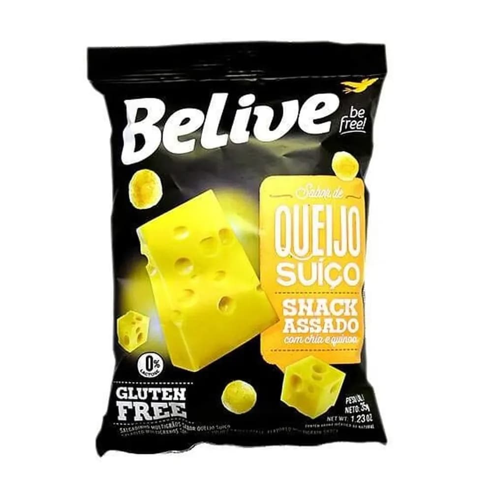 Salgadinho belive sabor queijo suico embalagem 35g