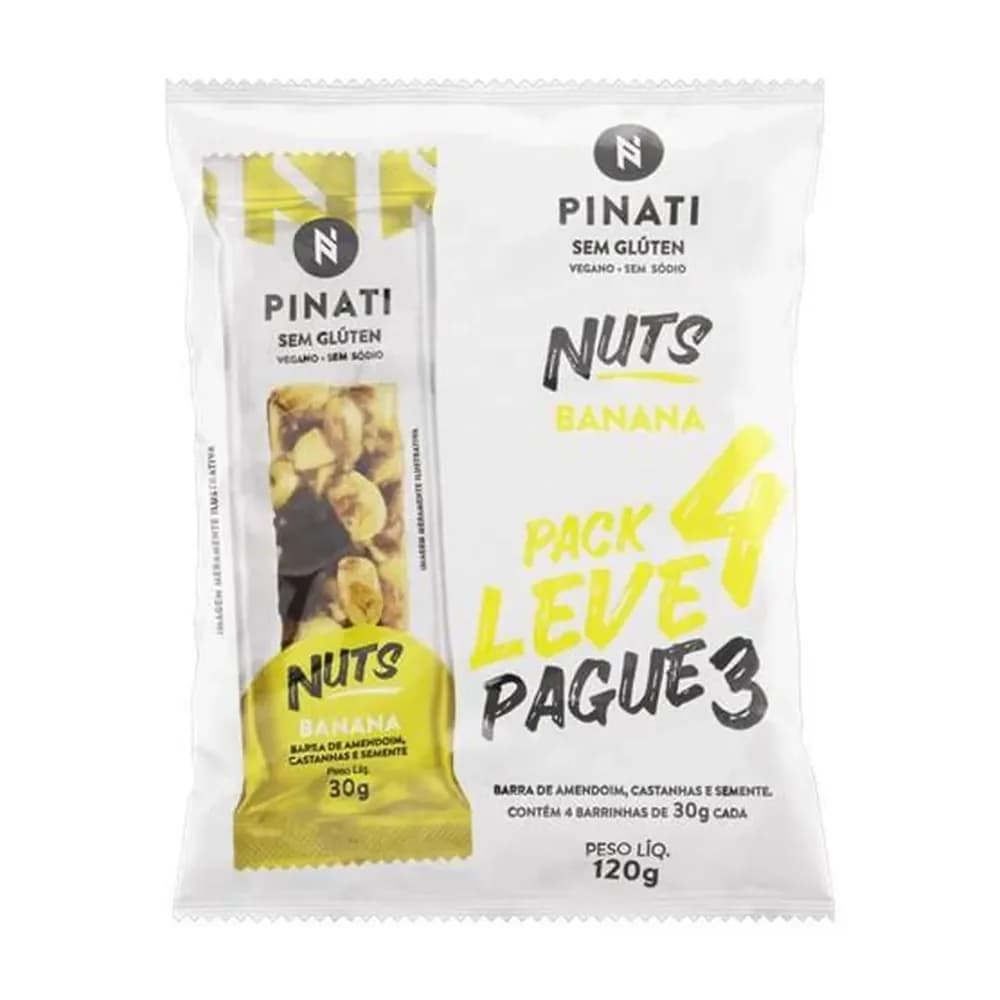 Barra de cereal pinati nuts banana 120g embalagem leve 4un pague 3un