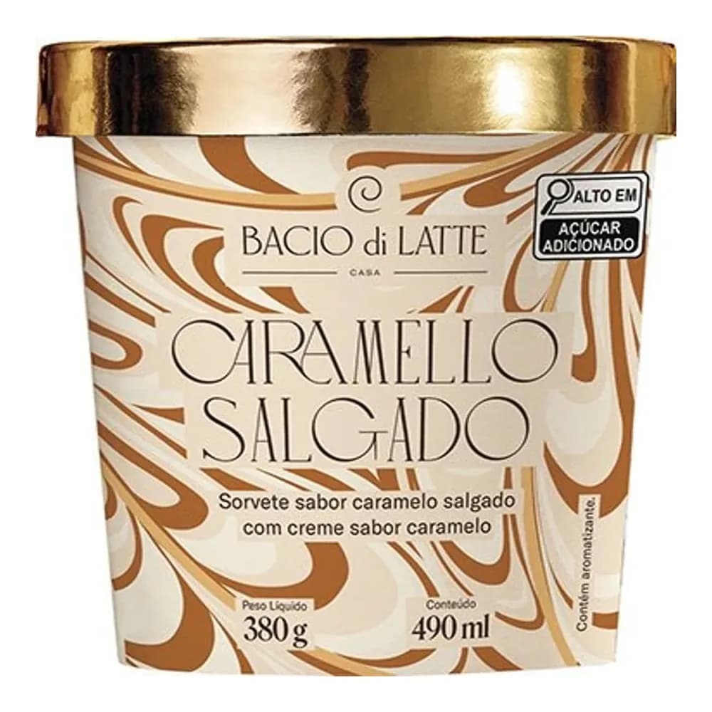 Sorvete caramelo salgado bacio di latte pote 490ml