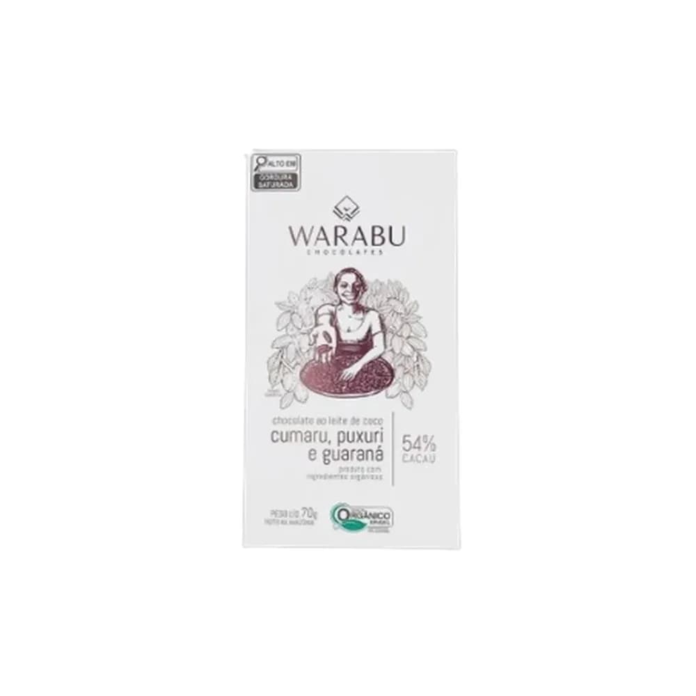 Chocolate com cumaru puxuri e guarana, 54% cacau warabu 70g
