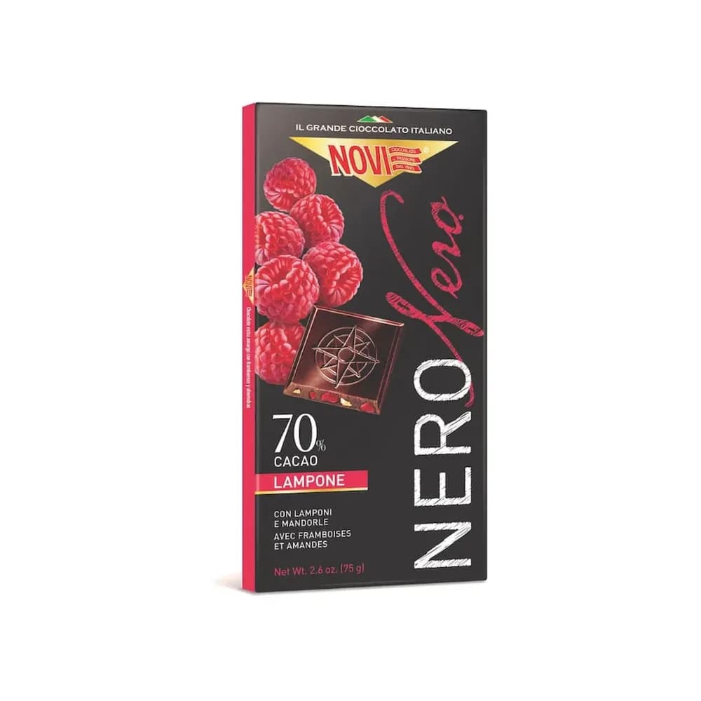 Chocolate 70% cacau com framboesa e amendoas italiano novi 75 g