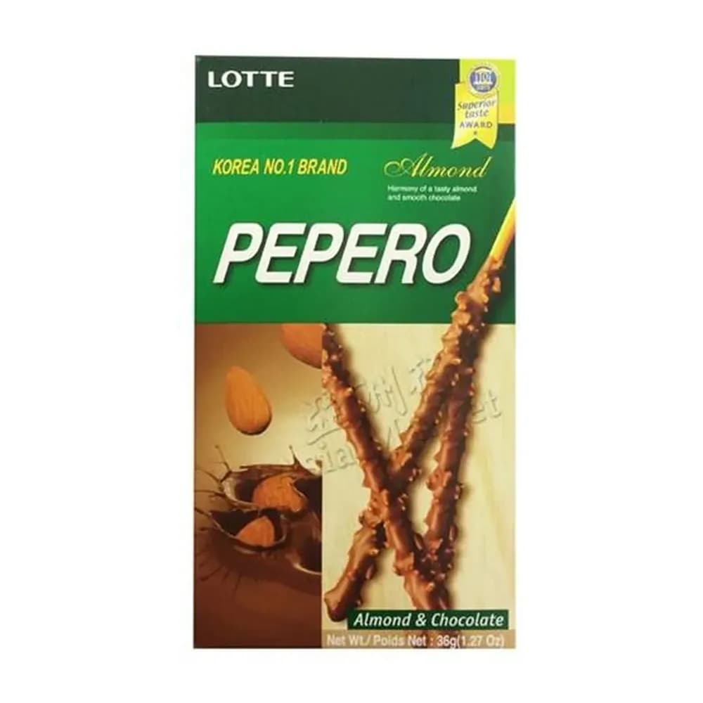 Biscoito doce pepero palito amendoas com chocolate embalagem 36g