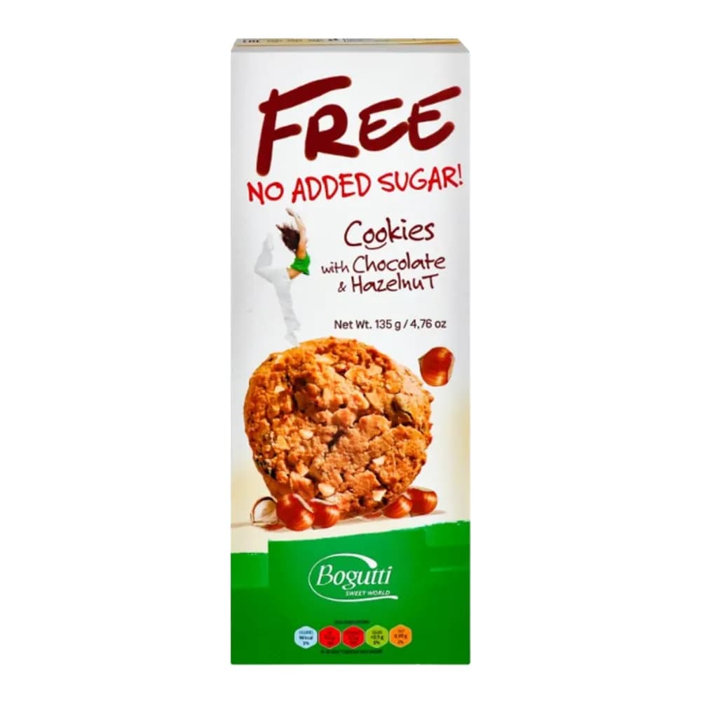 Biscoito sem açucar amanteigado c/gotas de chocolate e pedaços de avelã bogutti 135g