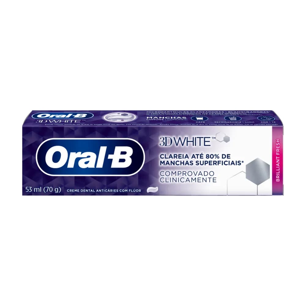 Creme dental oral-b 3d white brilliant fresh embalagem 70g