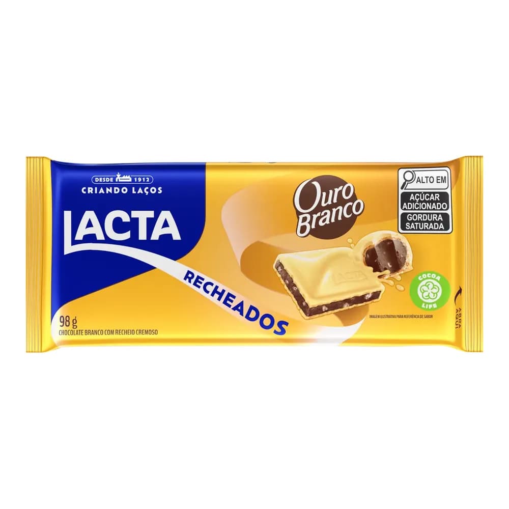 Chocolate branco com recheio ouro branco lacta 98g