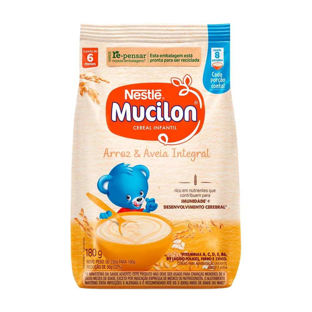 Cereal infantil de arroz e aveia integral mucilon 180g