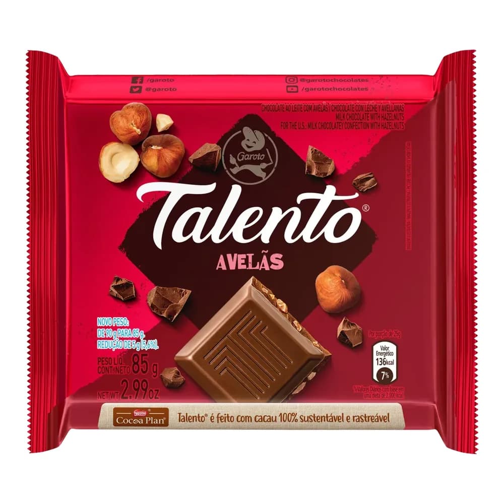 Chocolate meio amargo com amendoas talento 85g