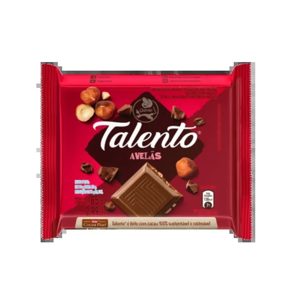 Barra de chocolate ao leite com avelas talento 85g