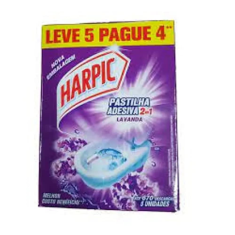 Pastilha adesiva sanitaria de lavanda embalagem economica harpic com 5un