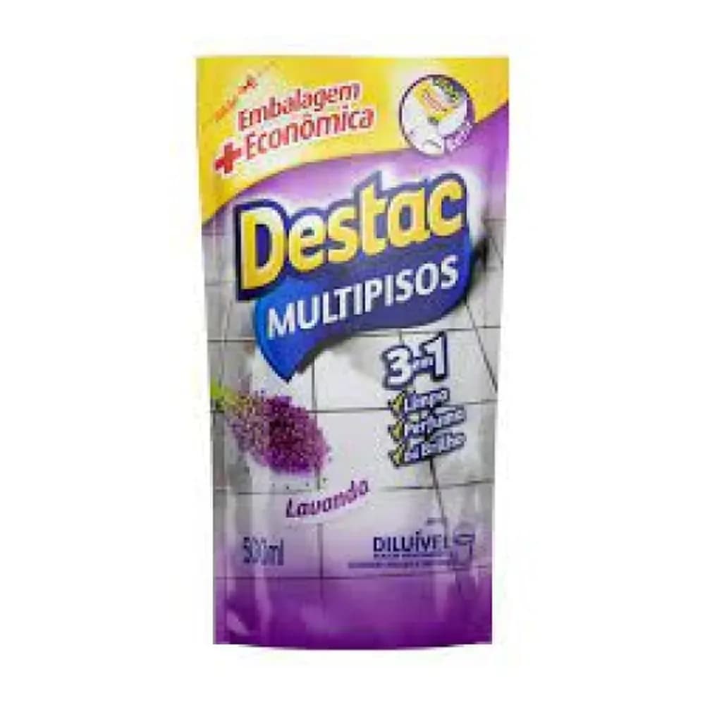 Limpa piso multipisos diluivel destac 500ml lavanda e alfazema refil economico
