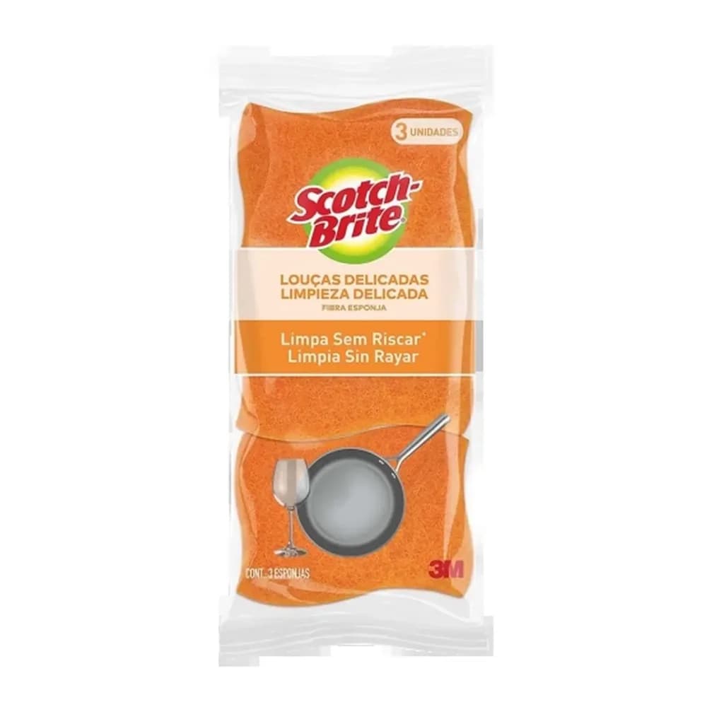Esponja laranja nao risca loucas delicadas antibac scotch brite 3un