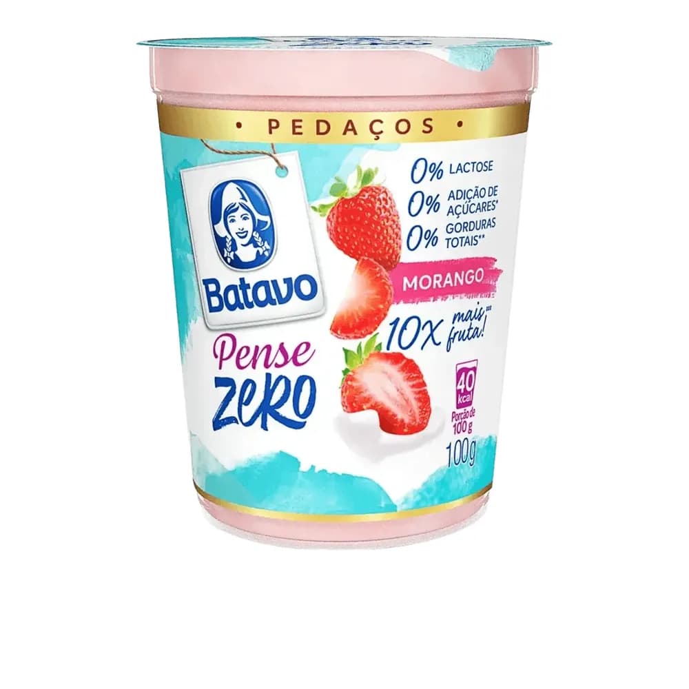 Iogurte desnatado batavo pedacos pense zero morango 100g