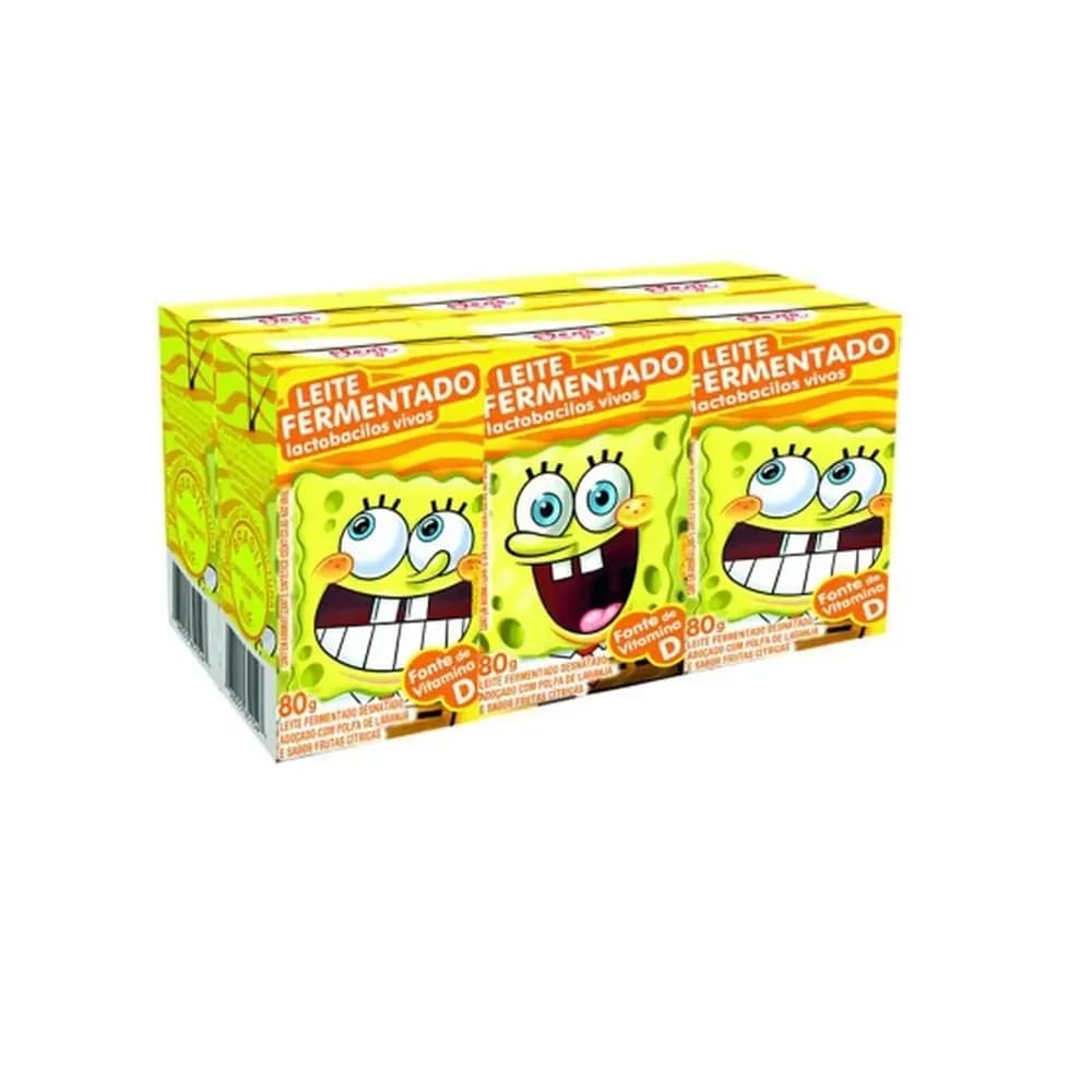 Leite fermentado desnatado laranja bob esponja elege 80g caixa com 6un