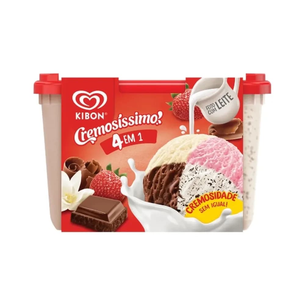 Sorvete cremosissimo 4 em 1 napolitano e flocos kibon 2l