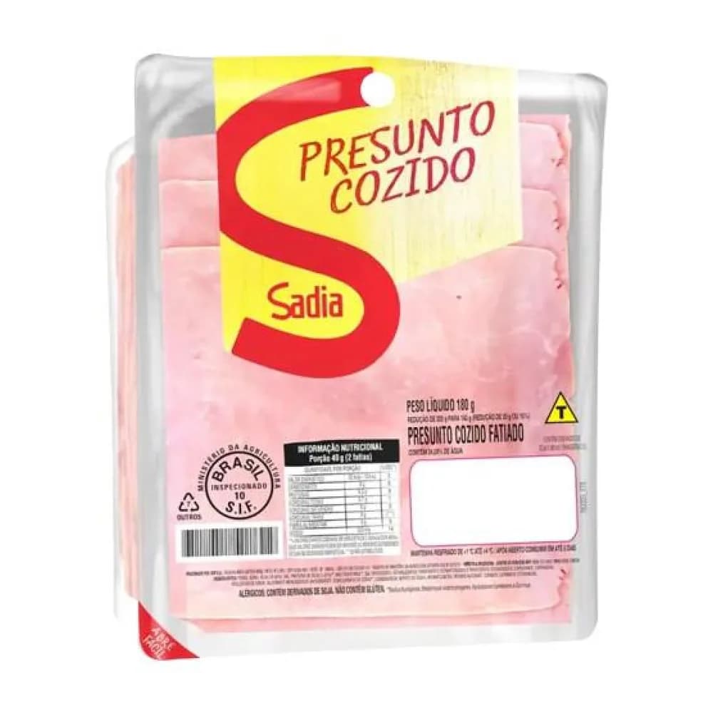Presunto cozido fatiado sadia 180g