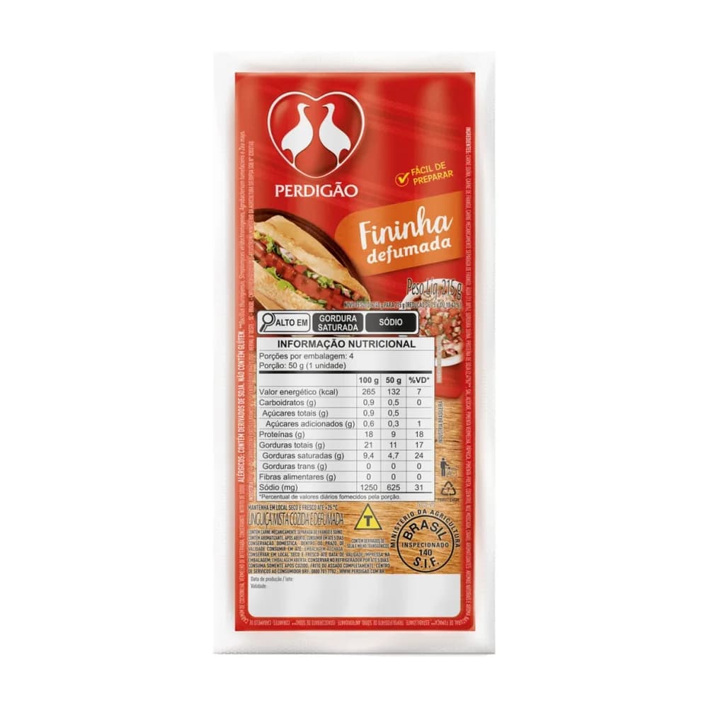 Linguica mista cozida e defumada fininha perdigao 215g