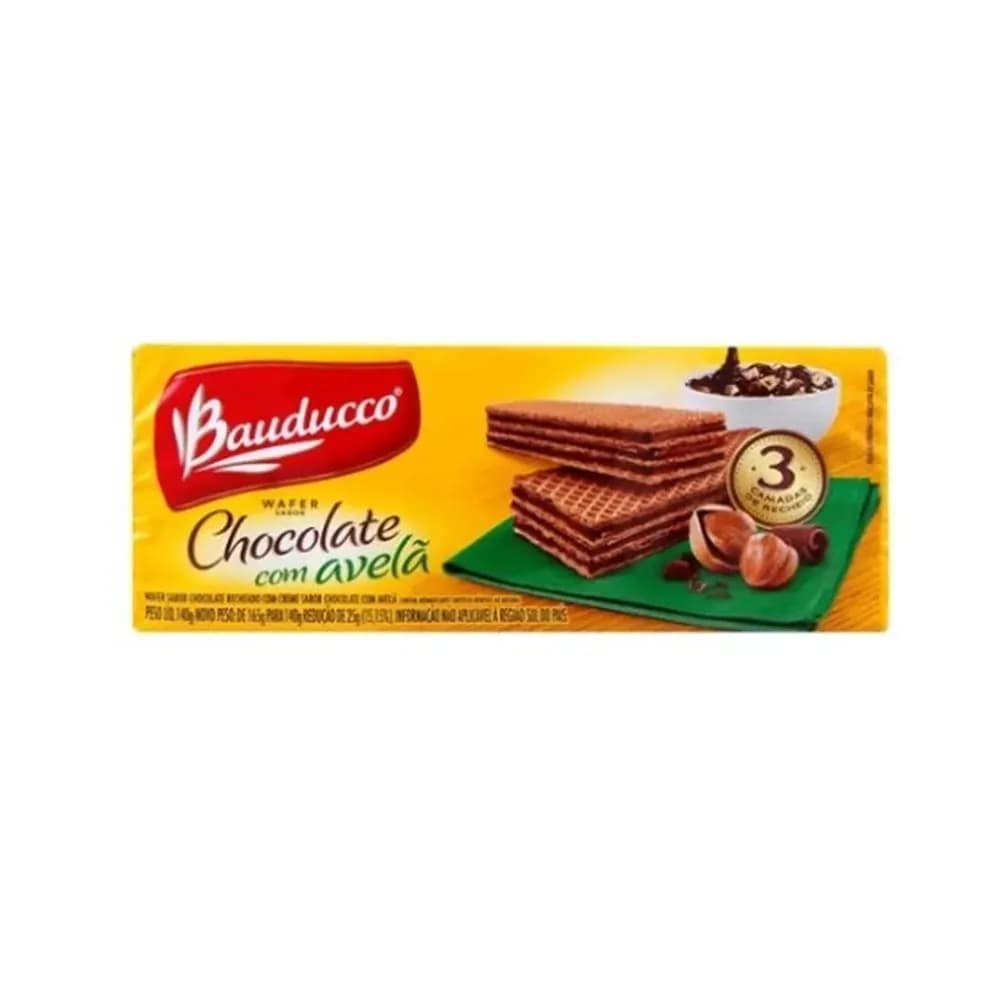Biscoito wafer chocolate com avela bauducco 140g