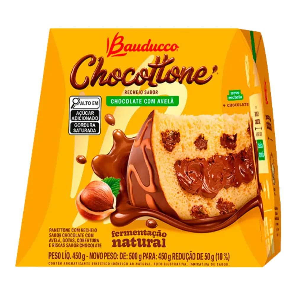 Panettone recheio chocolate com avela cobertura chocolate bauducco 450g