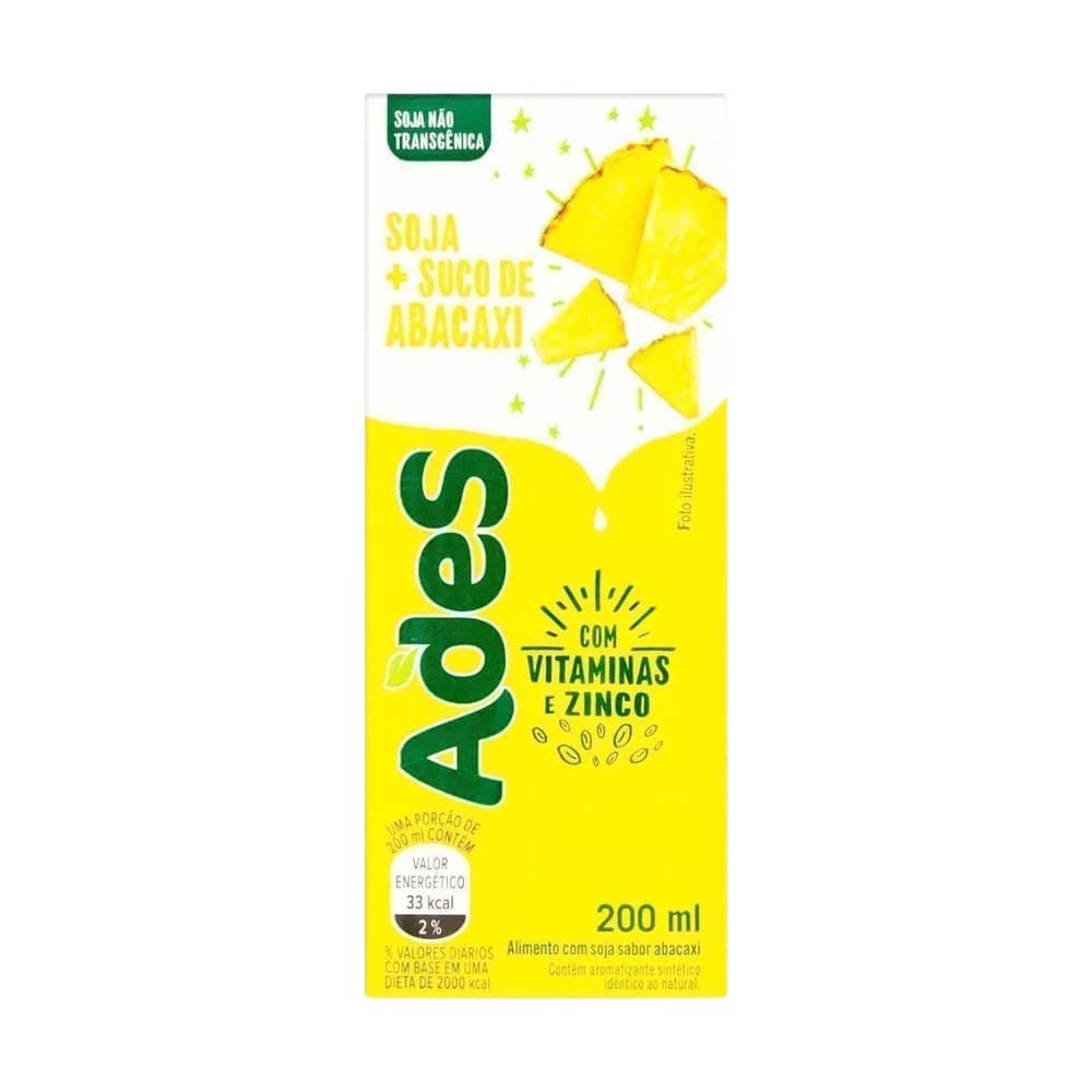 Bebida a base de soja sabor abacaxi ades 200ml