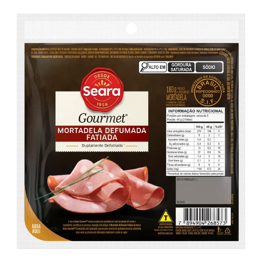 Mortadela defumada fatiada seara gourmet 180g