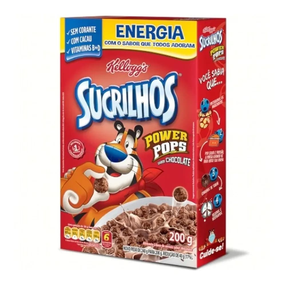 Sucrilhos de chocolate power pops kelloggs 200g