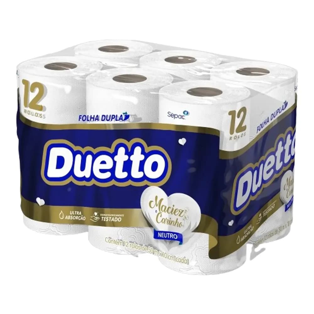Papel higienico duetto folha dupla 12 pague 11