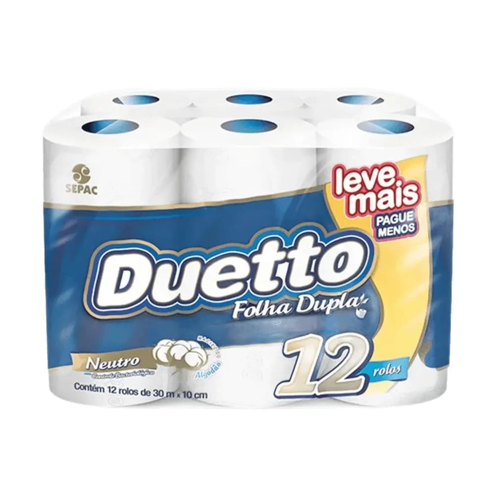 Papel higienico folha dupla perfumado duetto 30m pacote 12 unidades leve mais pague menos