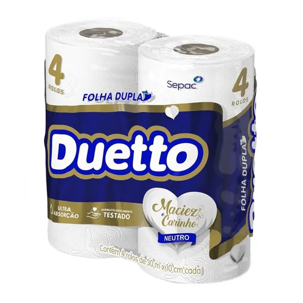 Papel higienico folha dupla 30m duetto com 4 rolos