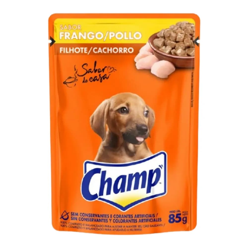 Racao umida para caes filhotes sabor caseiro frango champ 85g