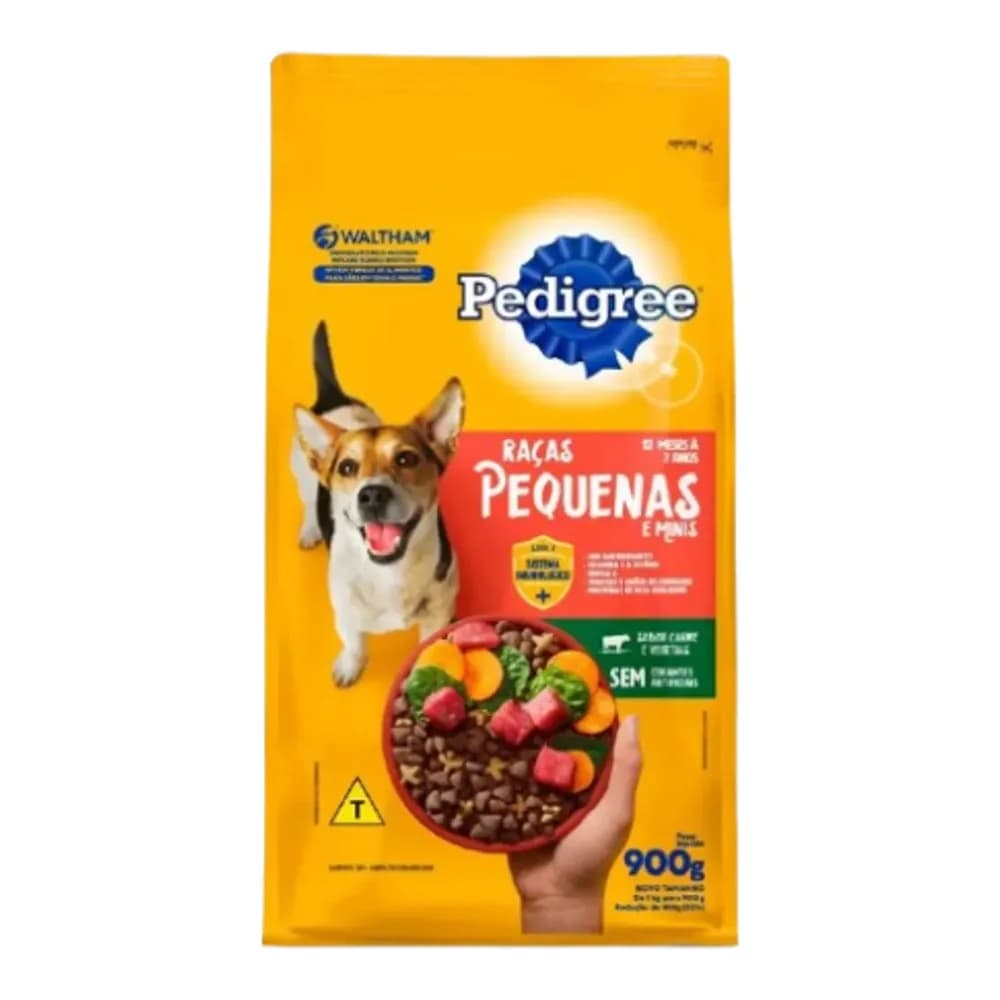 Racao para caes adultos 12 meses a 7 anos racas minis e pequenas sabor carne e vegetais pedigree 900g